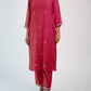 Women Pink Silk Hand Embroidery Round Neck Straight Kurta