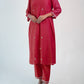 Women Pink Silk Hand Embroidery Round Neck Straight Kurta