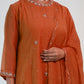 Chanderi cotton silk rust Orange color Zero Neck  hand embroidered zardozi  kurta pajama & dupatta set