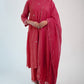 Women Pink Silk Hand Embroidery Round Neck Straight Kurta set