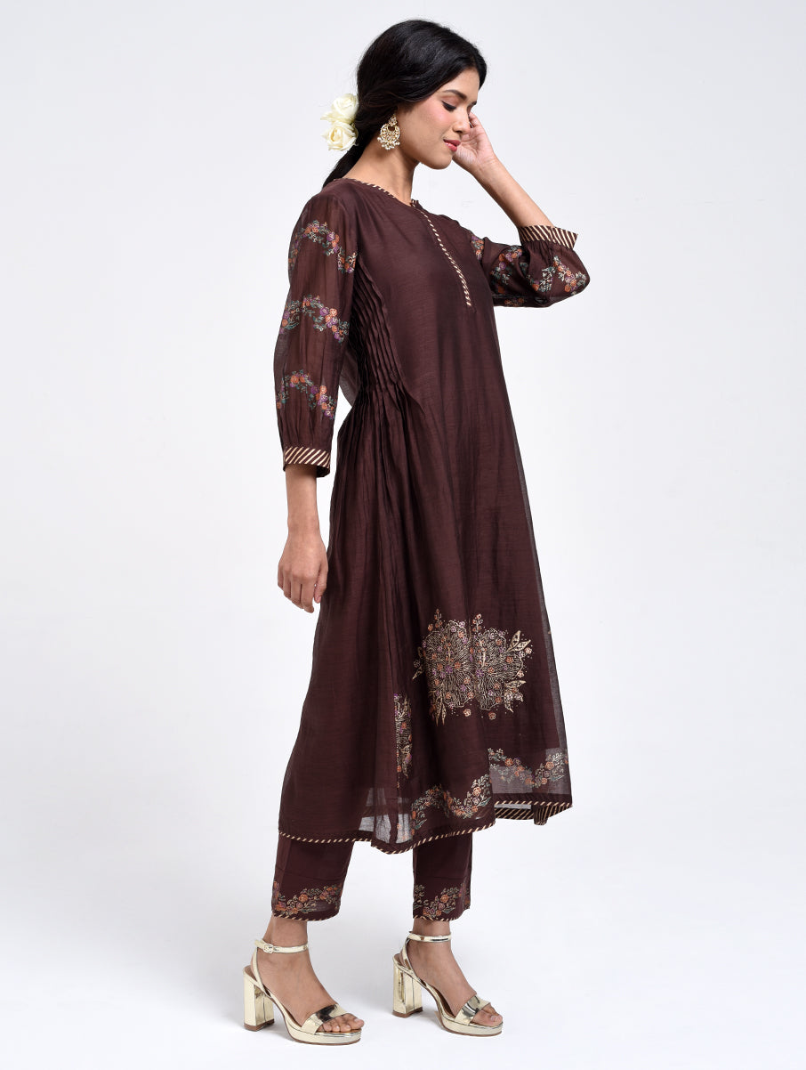 Gudhal Brown Cotton Silk A line Kurta