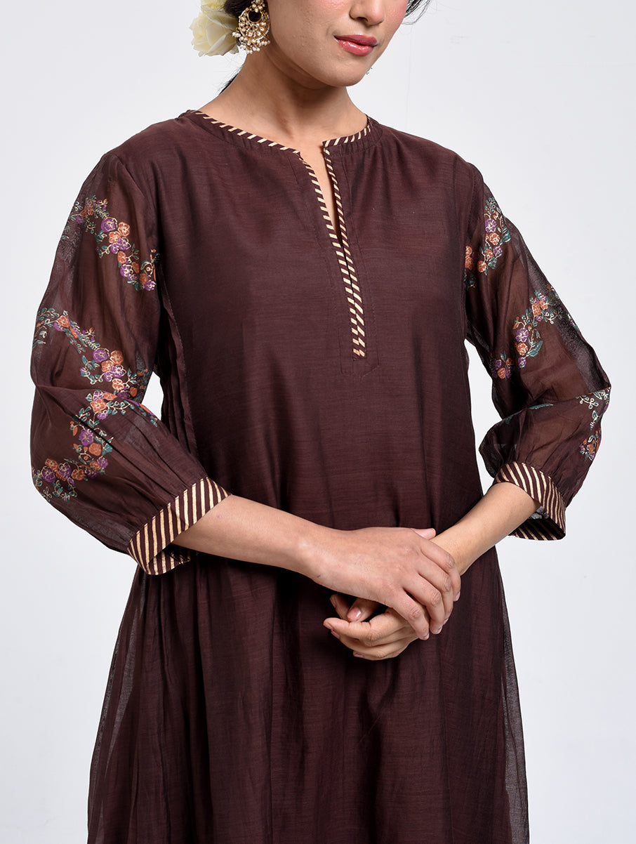 Gudhal Brown Cotton Silk A line Kurta
