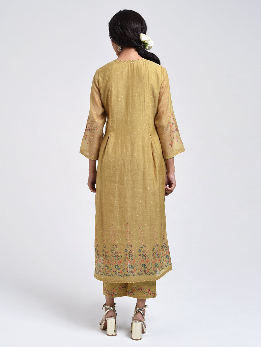 Gudhal Olive Green Cotton Silk Kurta