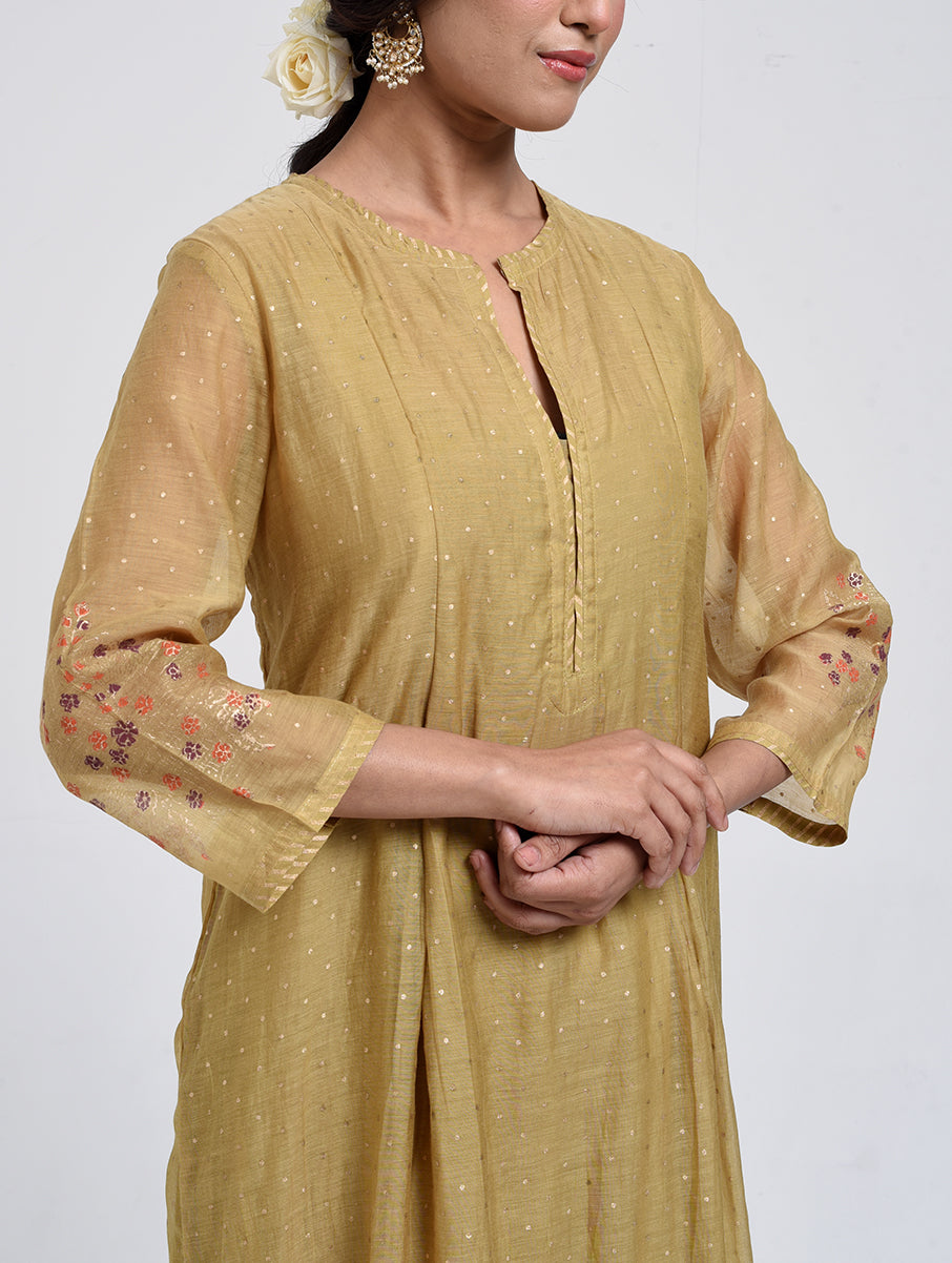 Gudhal Olive Green Cotton Silk Kurta