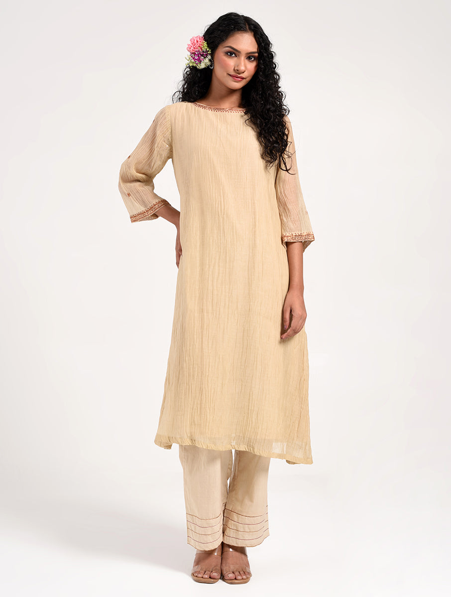 Khushbu beige Kurta Pant Dupatta Set