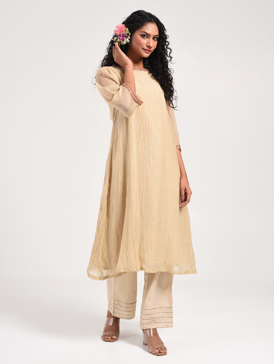 Khushbu beige Kurta Pant Dupatta Set