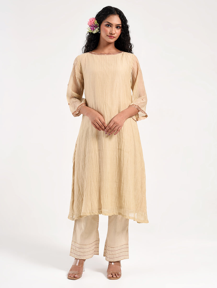 Khushbu beige Kurta Pant Dupatta Set