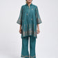 Gudhal Teal Cotton Silk A line Kurta with Pants