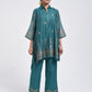 Gudhal Teal Cotton Silk A line Kurta with Pants