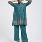 Gudhal Teal Cotton Silk A line Kurta with Pants