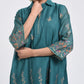Gudhal Teal Cotton Silk A line Kurta with Pants