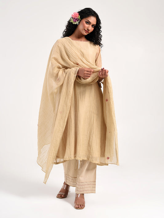 Khushbu beige Kurta Pant Dupatta Set