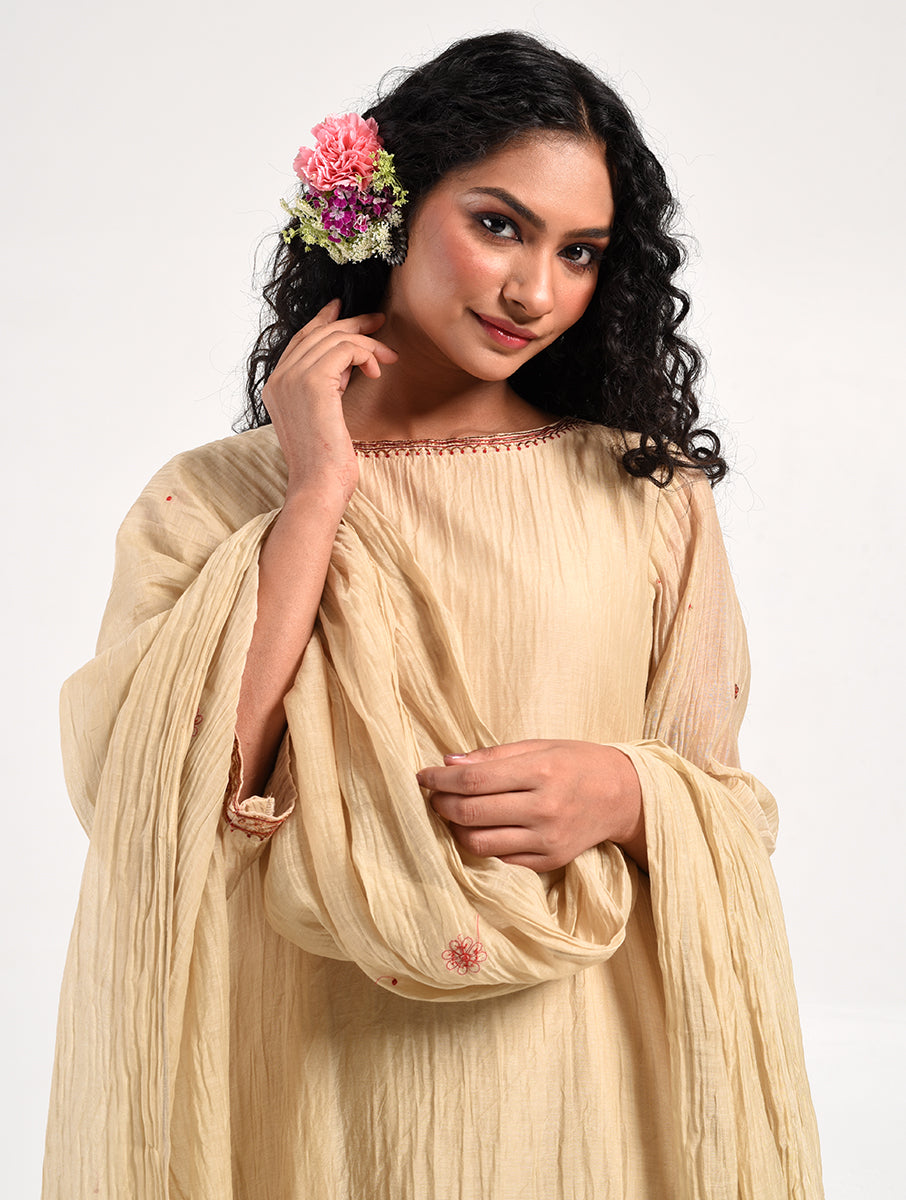 Khushbu beige Kurta Pant Dupatta Set