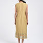 Gudhal Olive  Cotton Silk Box Pleat Dress