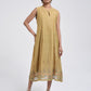 Gudhal Olive  Cotton Silk Box Pleat Dress