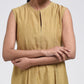 Gudhal Olive  Cotton Silk Box Pleat Dress