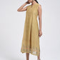 Gudhal Olive  Cotton Silk Box Pleat Dress
