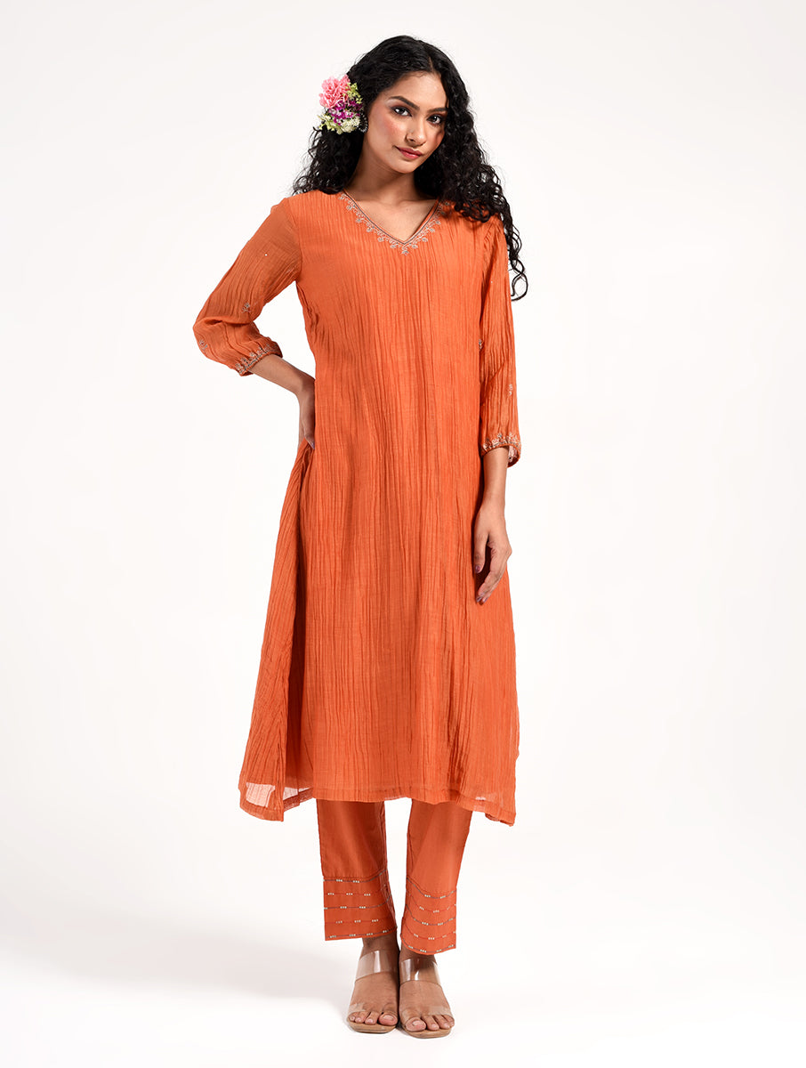 Khushbu Orange Kurta Pant Dupatta Set