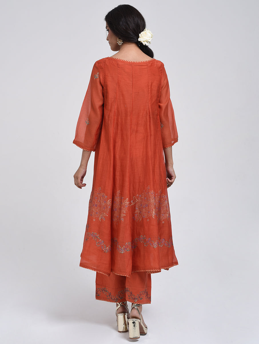 Gudhal Rust Cotton Silk Anarkali Kurta, Pants & Dupatta