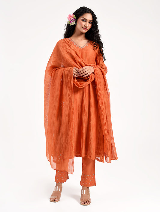 Khushbu Orange Kurta Pant Dupatta Set