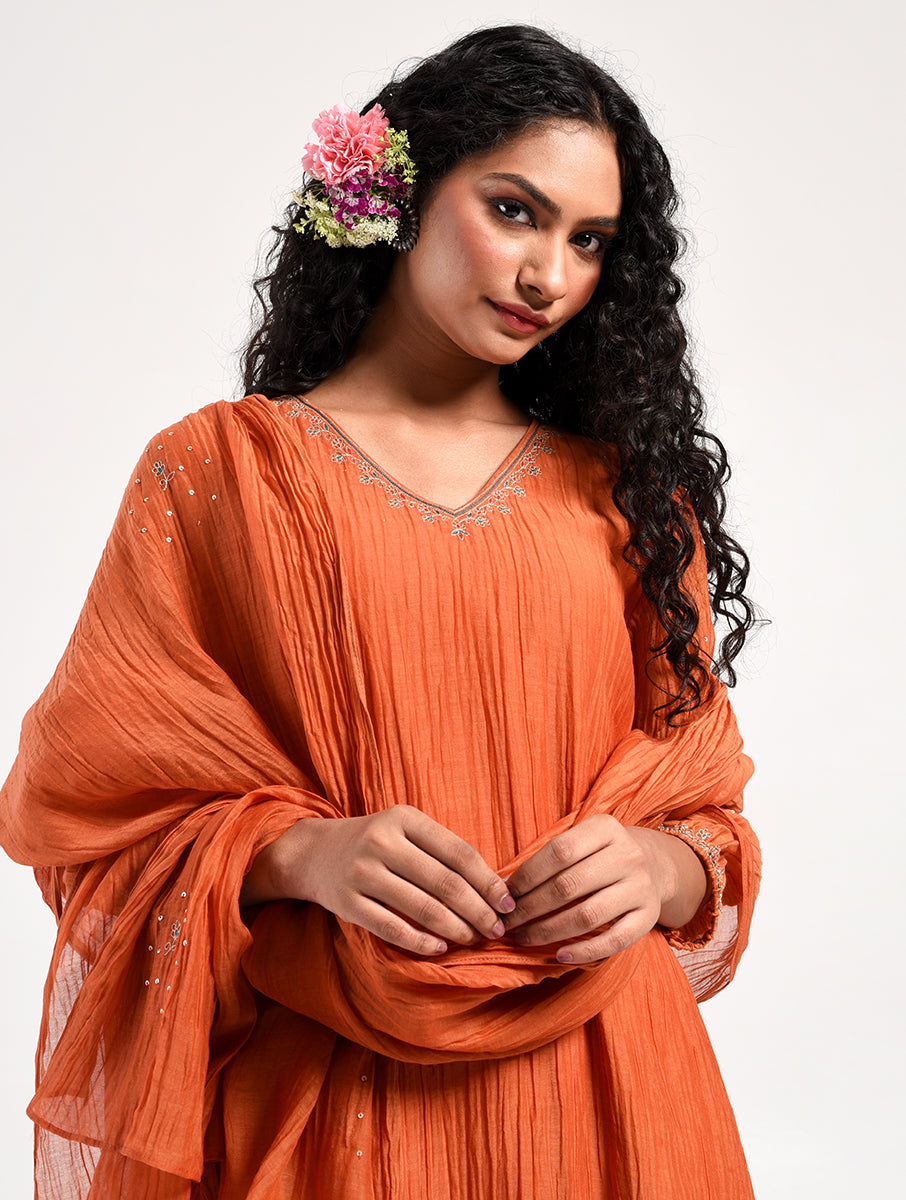 Khushbu Orange Kurta Pant Dupatta Set