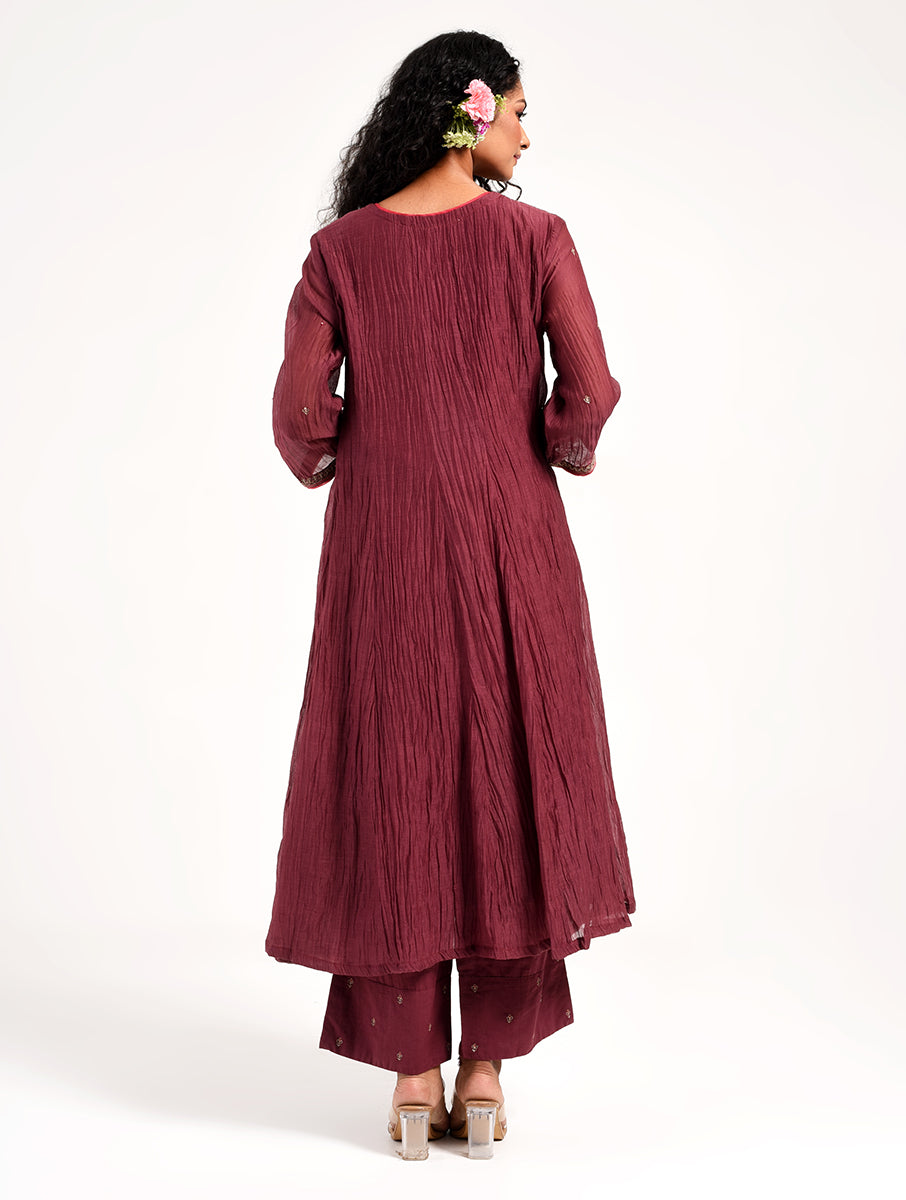 Khushbu Wine Anarkali Kurta Pant Dupatta Set