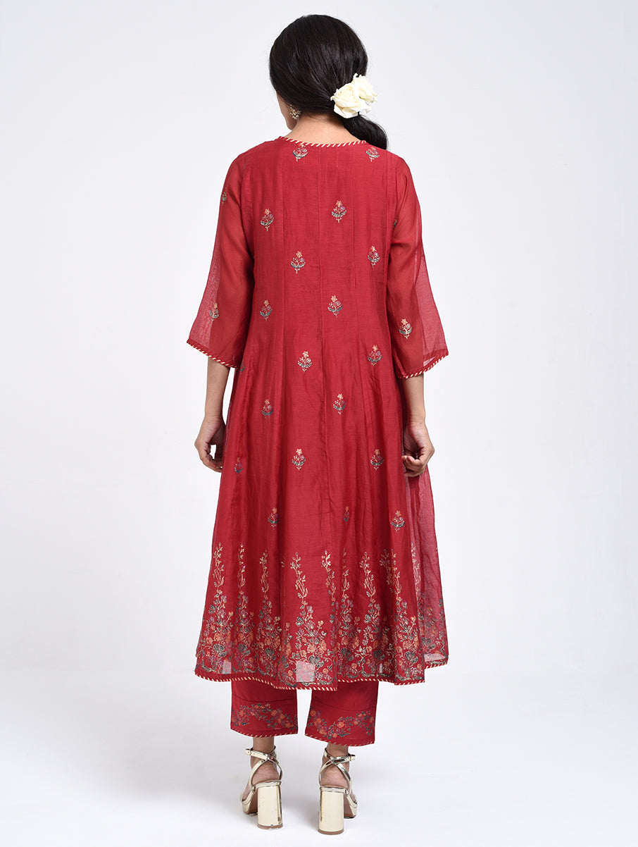 Gudhal Red Cotton Silk Kurta