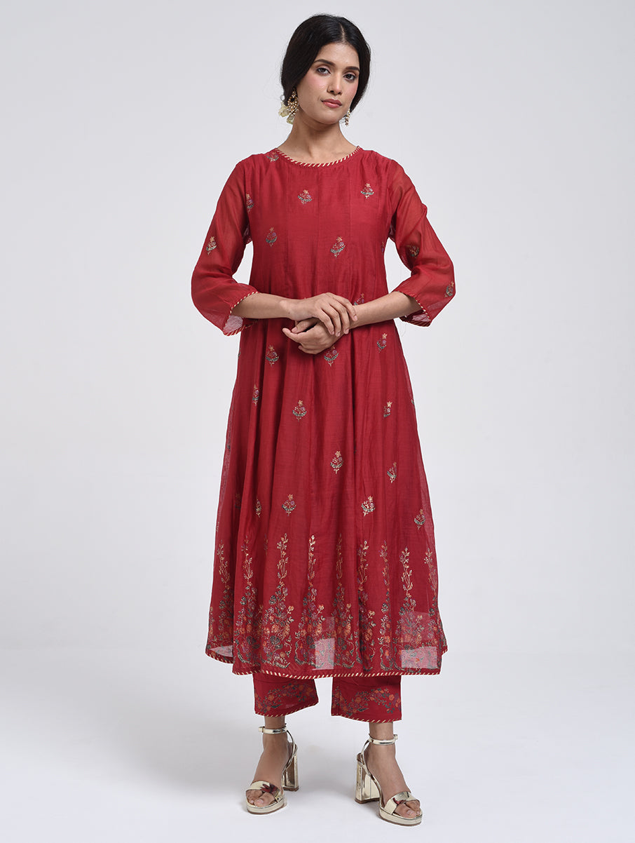 Gudhal Red Cotton Pants