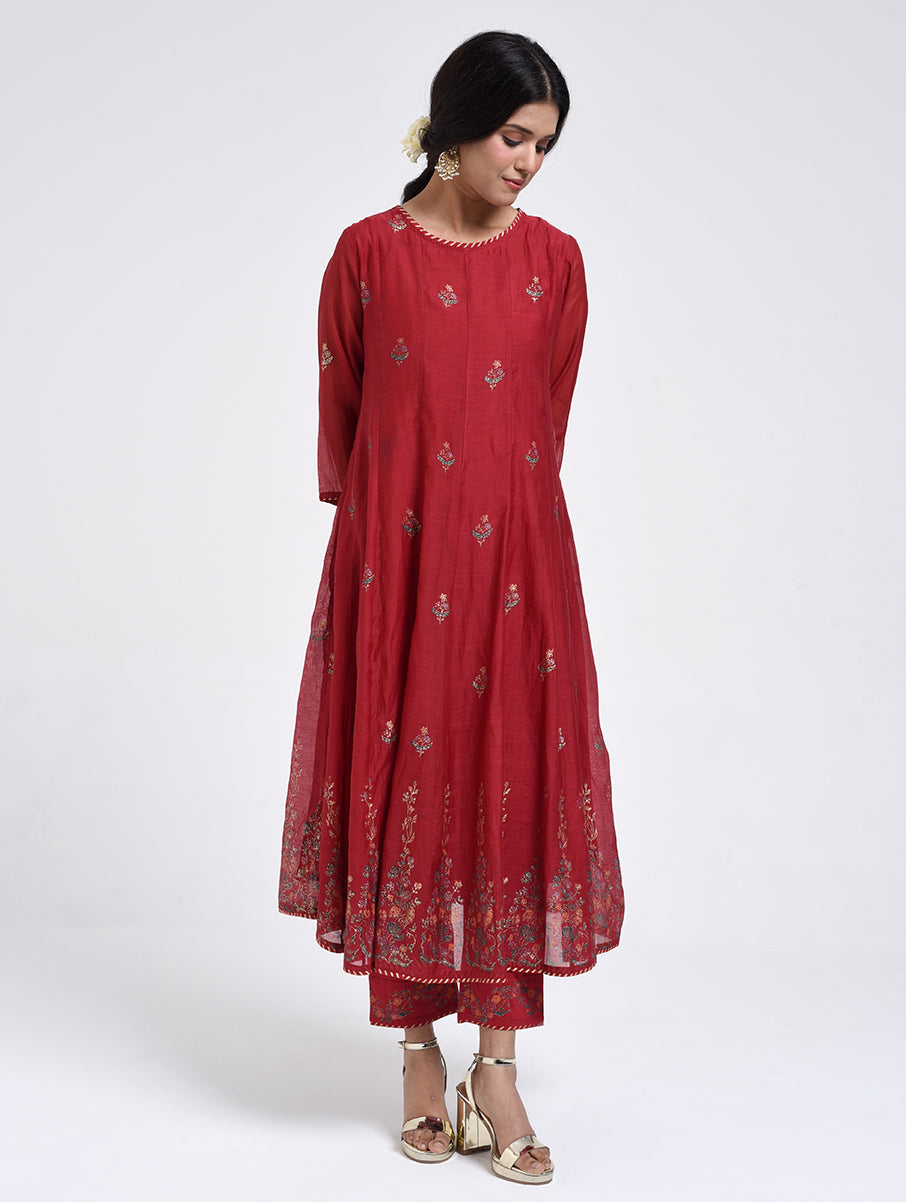 Gudhal Red Cotton Silk Kurta