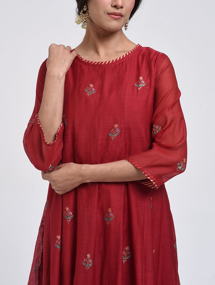 Gudhal Red Cotton Silk Kurta