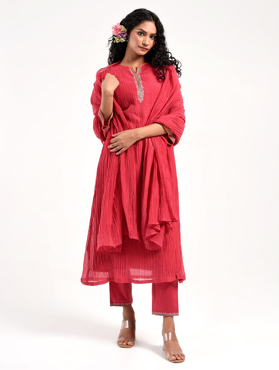 Khushbu Pink Kurta Pant Dupatta Set