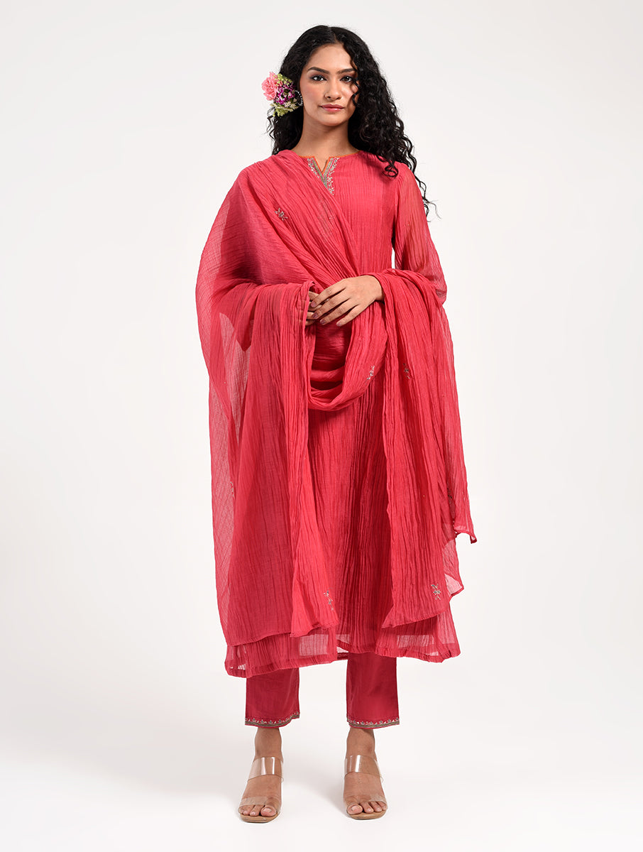 Khushbu Pink Kurta Pant Dupatta Set