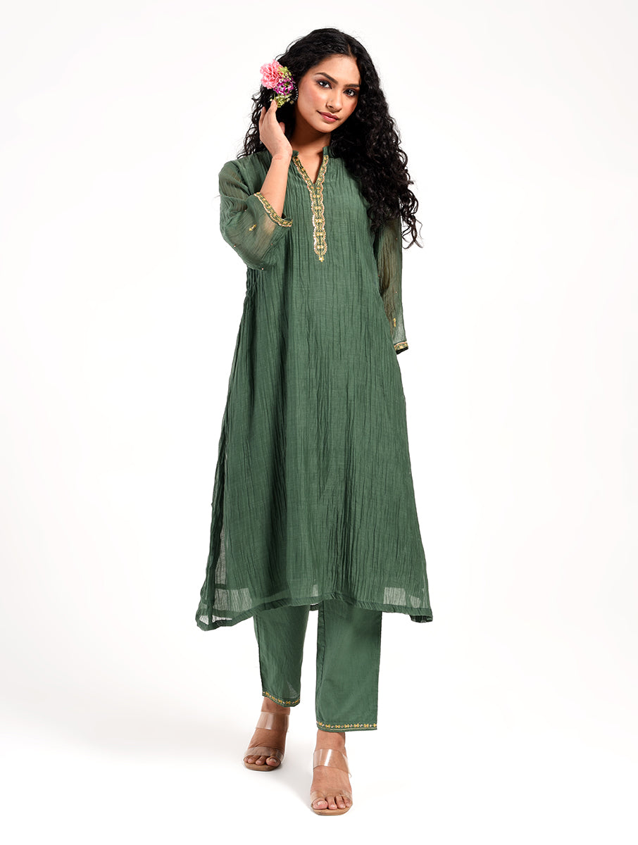 Khushbu Green Kurta Pant Dupatta Set