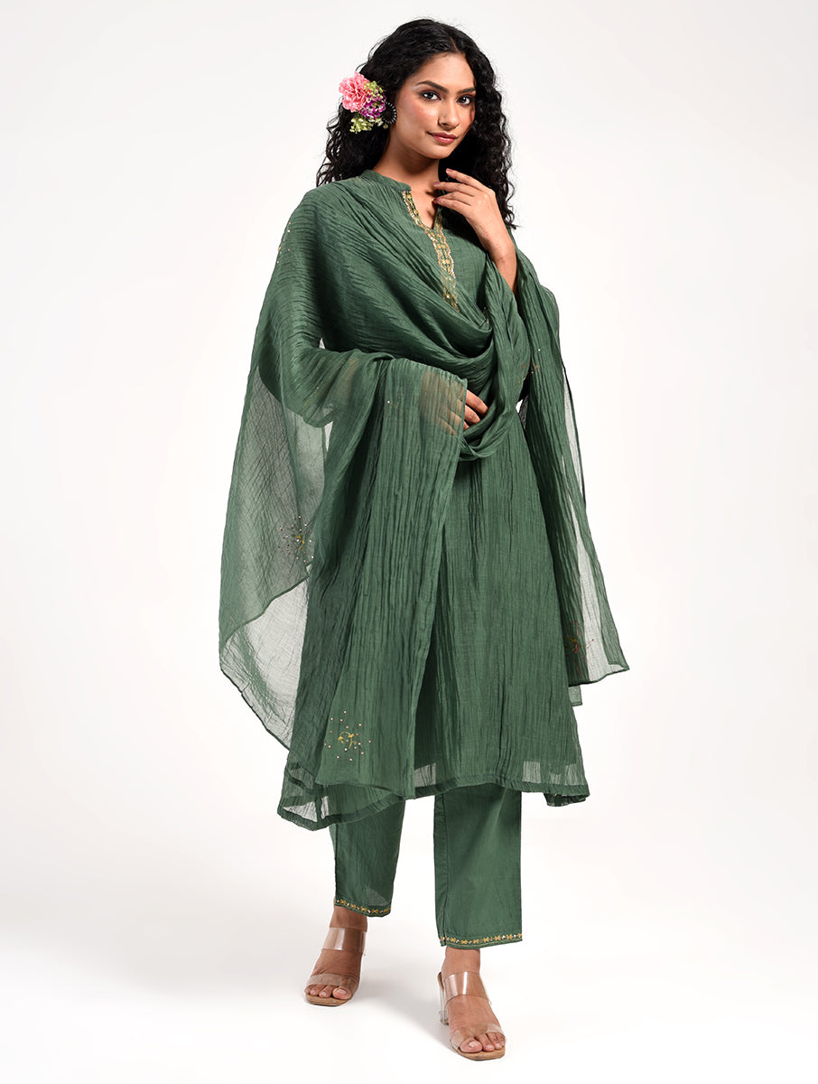 Khushbu Green Kurta Pant Dupatta Set