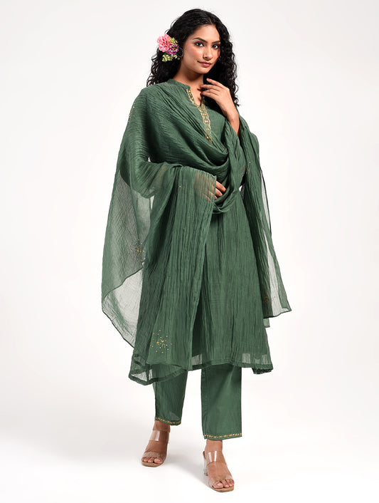 Khushbu Green Kurta Pant Dupatta Set