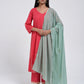 Chamki  Pink Cotton Gota Patti Kurta, Pants & Dupatta Set