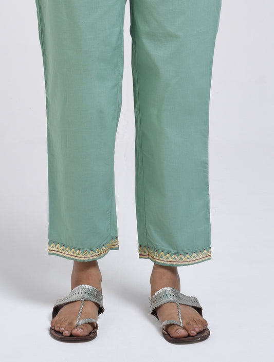 Chamki  Green Cotton Gota Patti Pants