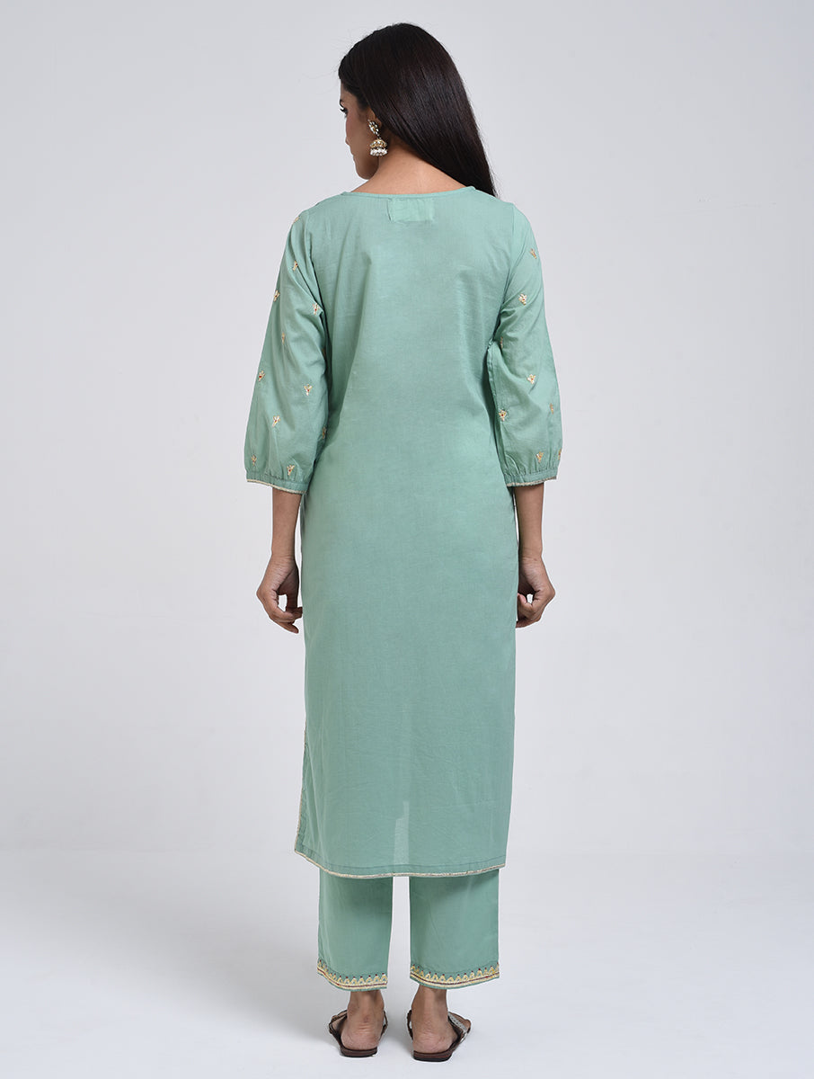 Chamki  Green Cotton Gota Patti Kurta, Pants & Dupatta