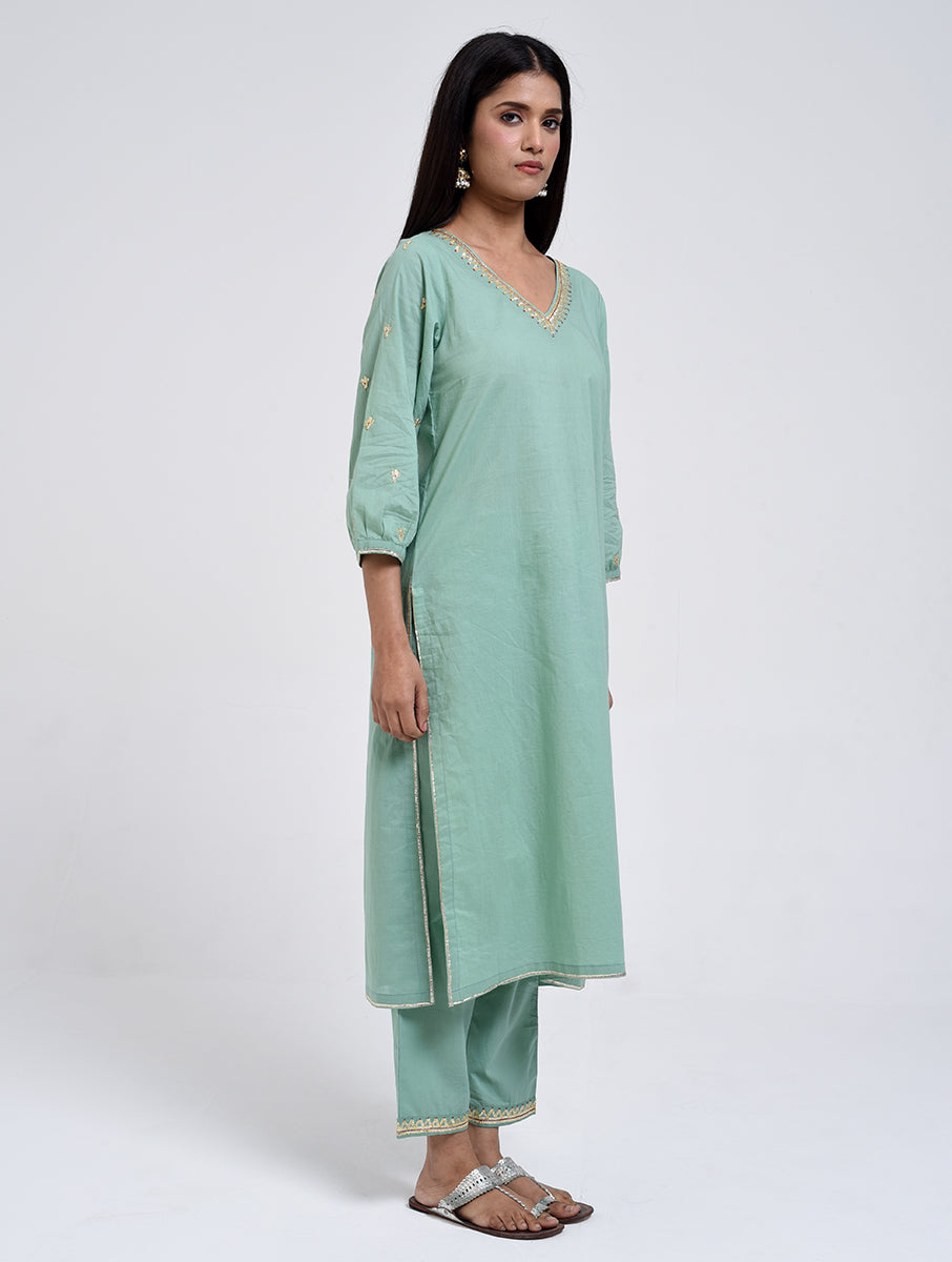 Chamki  Green Cotton Gota Patti Kurta, Pants & Dupatta