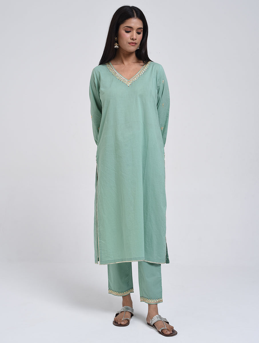 Chamki  Green Cotton Gota Patti Kurta, Pants & Dupatta