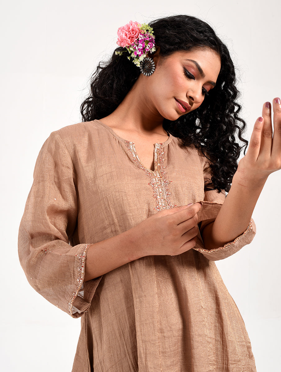Khushbu Gold Kurta Skirt Dupatta  Set