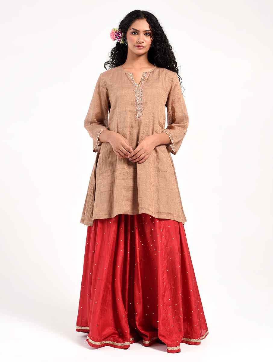 Khushbu Gold Kurta Skirt Dupatta  Set