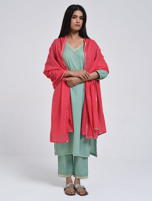 Chamki  Green Cotton Gota Patti Kurta, Pants & Dupatta