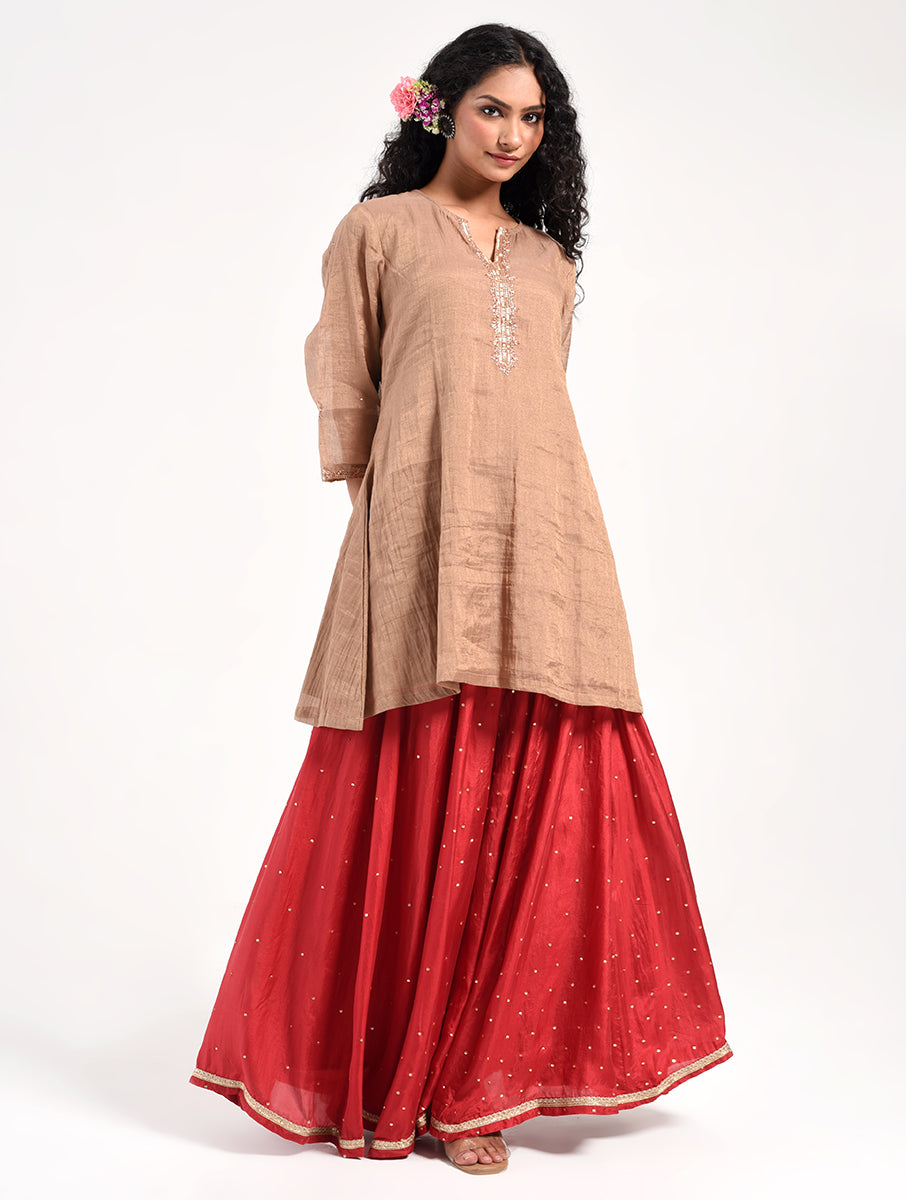 Khushbu Gold Kurta Skirt Dupatta  Set