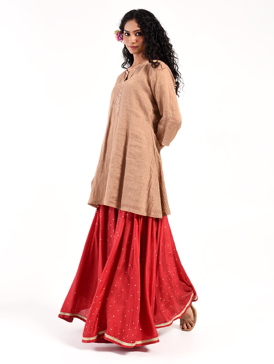 Khushbu Gold Kurta Skirt Dupatta  Set