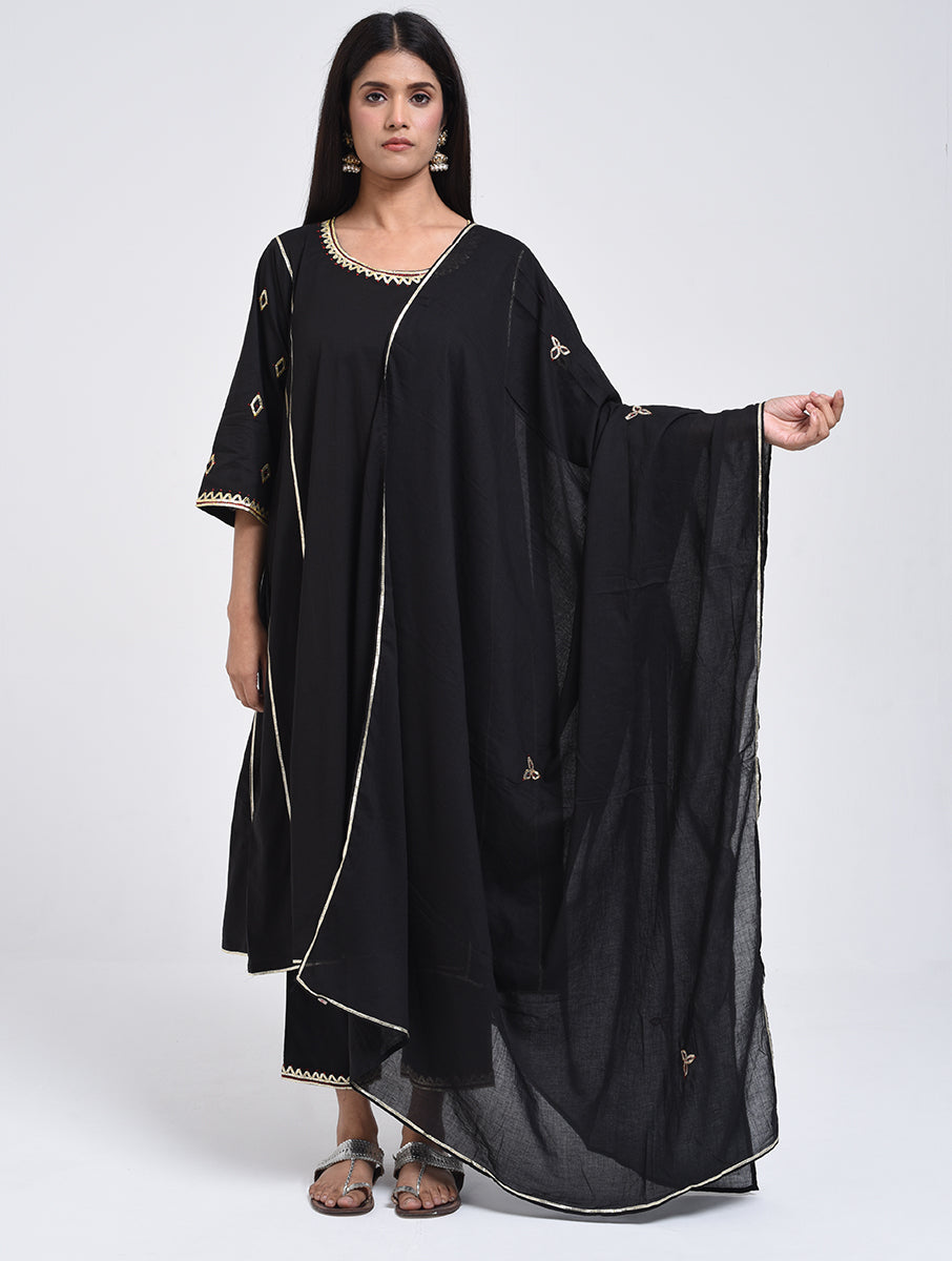 Chamki  Black Cotton Gota Patti Kurta, Pants & Dupatta