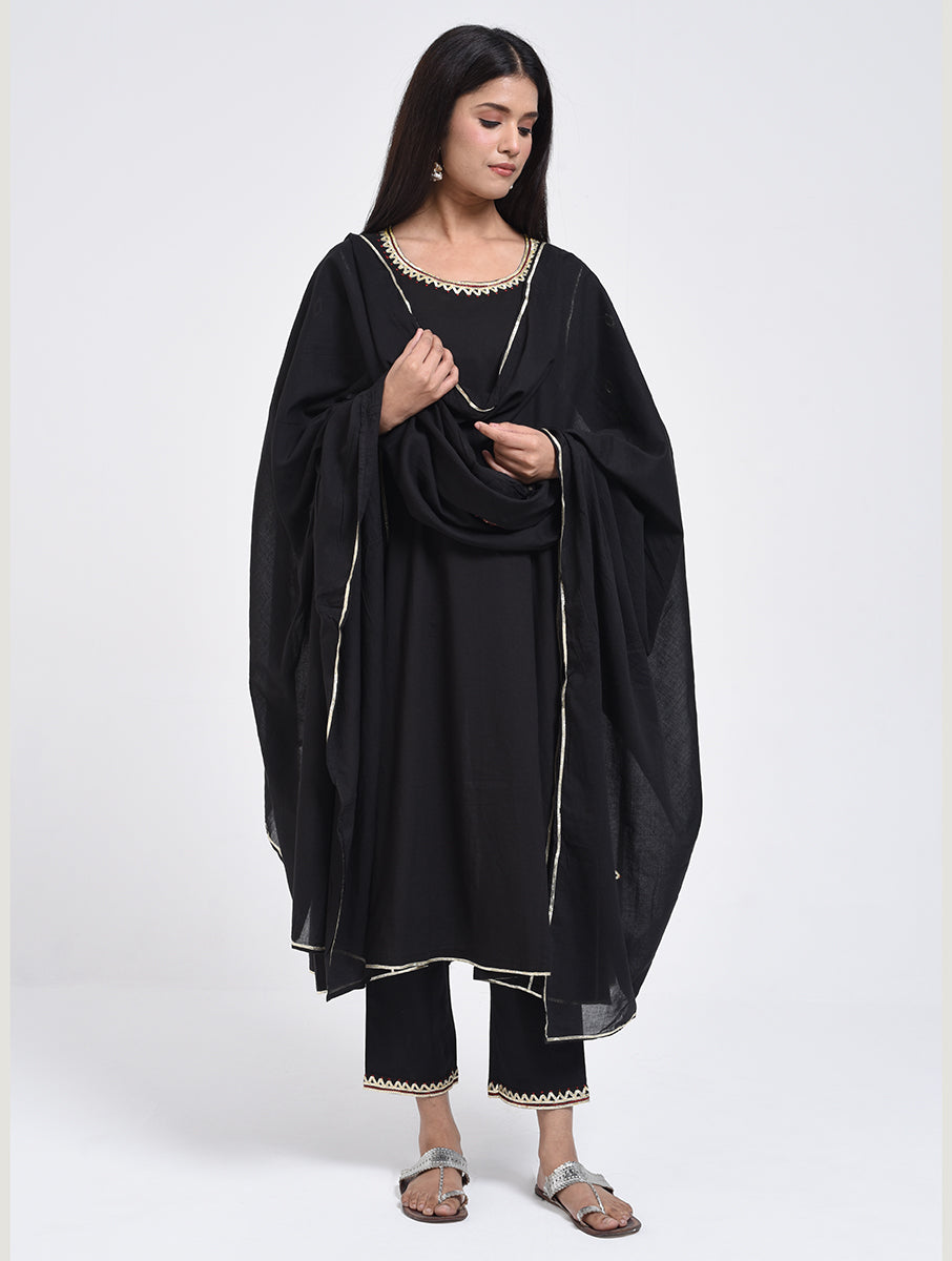 Chamki  Black Cotton Gota Patti Kurta, Pants & Dupatta