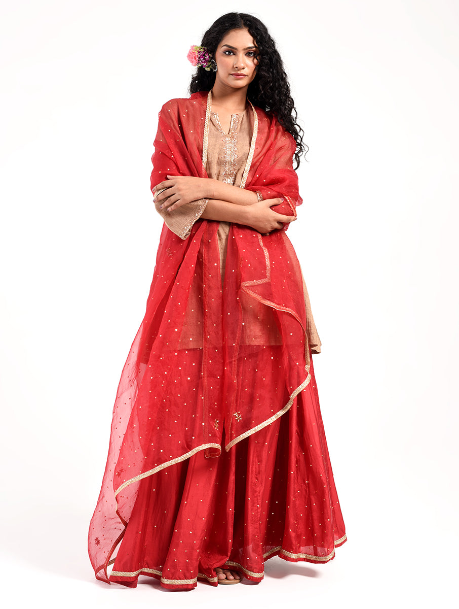 Khushbu Gold Kurta Skirt Dupatta  Set