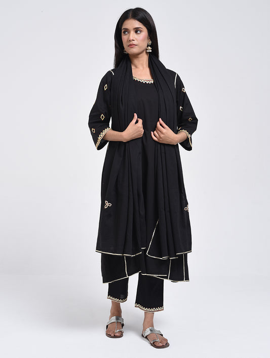 Chamki  Black Cotton Gota Patti Kurta, Pants & Dupatta