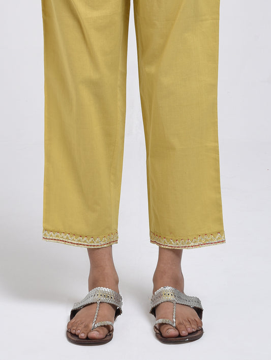 Chamki  Lime Yellow Cotton Gota Patti Pant